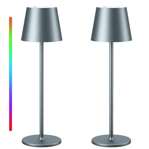 Qsky Kabellose LED Tischlampe - dimmbar, warmes Licht & RGB, wasserdicht für Innen & Außen (Grau, 2 Stück)