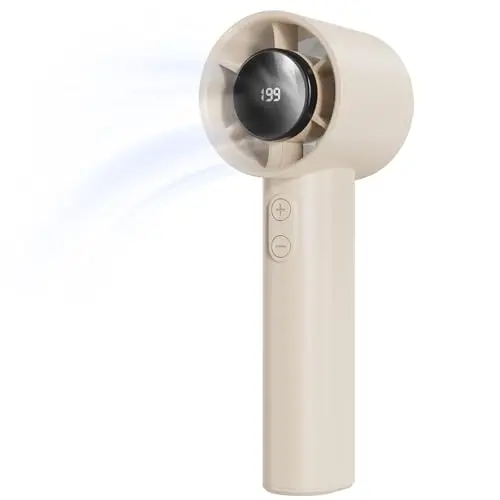 LUXVANO Tragbarer Handventilator mit LED-Display, bis zu 13h Laufzeit, klein & leicht für Büro, Reisen & Outdoor, beige