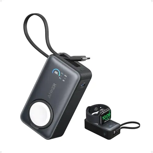 Anker MagGo Powerbank für Apple Watch, 10.000mAh, kompaktes Akkupack mit USB-C-Kabel, 35W Max., kompatibel mit iPhone 15, Samsung und mehr
