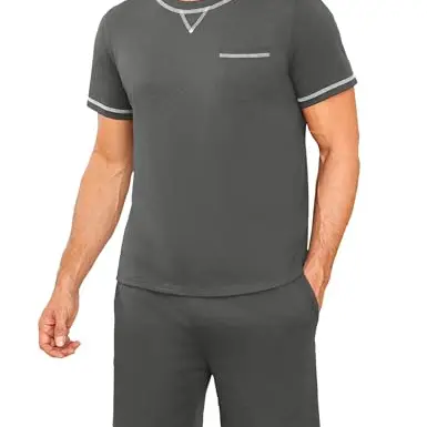 Demegimi Herren Kurzpyjama Baumwolle Shorty – Sommer Schlafanzug Loungewear