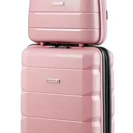 LUGGEX Handgepäck Koffer Set, Leichter Trolley Koffer, Erweiterbar, Hartschale (2-teilig, 14" und 20", Rose)