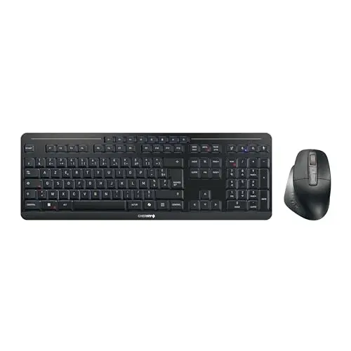 CHERRY Stream Desktop Ultimate kabelloses Tastatur-Maus-Set, French AZERTY, ergonomisch für Rechtshänder, schwarz
