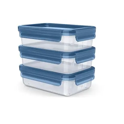 Emsa Clip & Close Eco Frischhaltedosen-Set, 3-teilig, 0,8 L, auslaufsicher, BPA-frei, blau