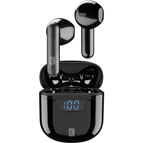 cellularline | Seek - Bluetooth 5.0 Stereo-Kopfhörer mit Ladekoffer, 15 Std. Laufzeit, 2 Std. Ladezeit, 10 m Reichweite, Schwarz