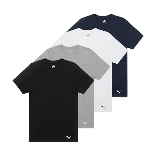 PUMA Herren T-Shirt 4er-Pack, Schwarz/Grau/Weiß/Marineblau, Größe L