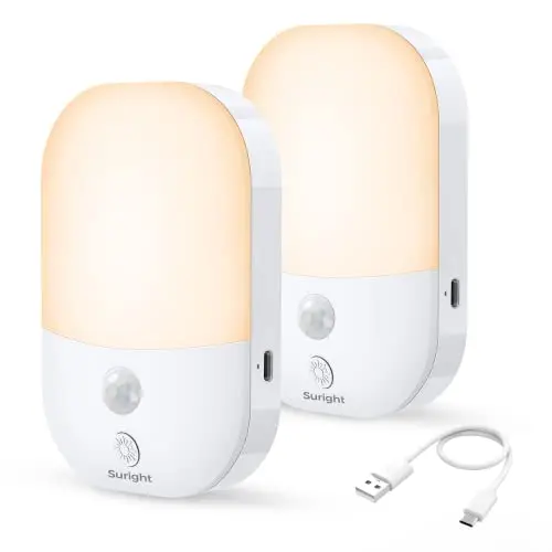 2er-Pack Nachtlicht mit Bewegungsmelder, Aufladbar Typ-C LED Nachtleuchte