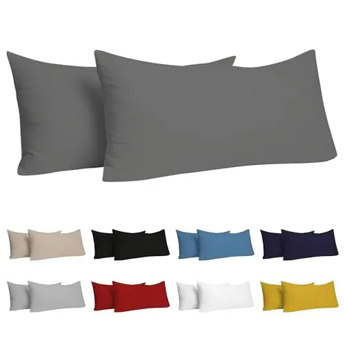 Kissenbezug 40 x 80 cm - Set mit 2 - 100% Baumwolle - Anthrazit - Hypoallergen - Dreamzie
