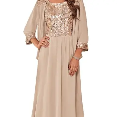 GRACE KARIN Damen A-Linien Cocktailkleid mit Bolero - Ärmellos, Leicht, Champagner, XL