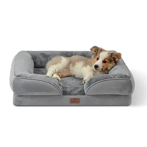 BEDSURE orthopädisches Hundebett 71x58 cm - Ergonomische Hundecouch für kleine Hunde, waschbar und rutschfest, grau
