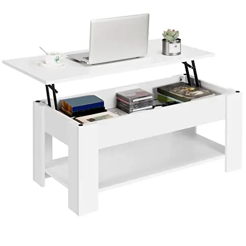 Yaheetech Couchtisch mit höhenverstellbarer Platte, ausziehbar, weiß