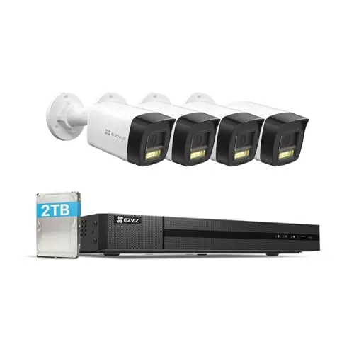 EZVIZ 4K Überwachungskamera für Außen mit 2TB NVR, Farb-Nachtsicht & Bewegungserkennung