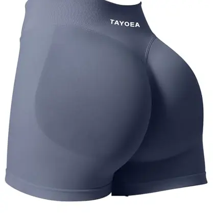 TAYOEA Damen Sport Shorts, Kurze, Push-Up, Nahtlos, Lifting, Radlerhose, Blau/Grau