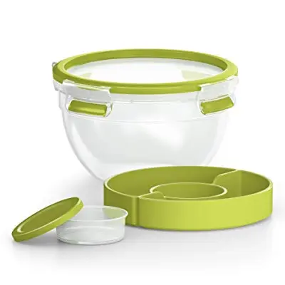 EMSA Clip & Go Salatbox 1 L mit Einsätzen für Toppings und Dressing, 100% dicht, transparent, hellgrün