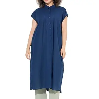 Ulla Popken Damen Plus Size Longbluse mit Biesen, leicht transparent
