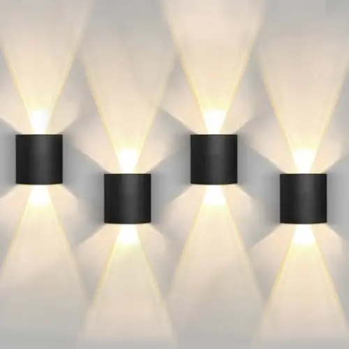 Moderne LED Wandleuchte 4W Warmweiß 3000K - 4 Stück Schwarz für Wohnzimmer, Schlafzimmer, Flur