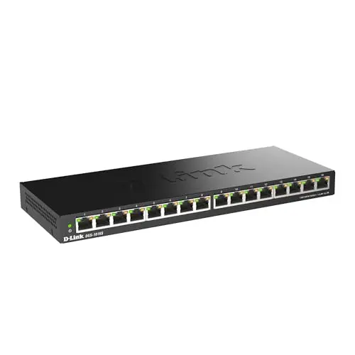 D-Link DGS-1016S 16-Port Gigabit Switch, lüfterlos, Desktop/Wandmontage, Plug-and-Play, schwarz