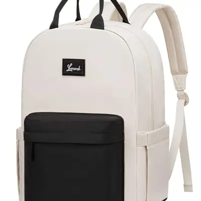 LOVEVOOK Damen Laptop Rucksack 15,6 Zoll, Wasserdicht, Elegant, Tagesrucksack, City Backpack, für Schule & Reisen, Beige/Schwarz