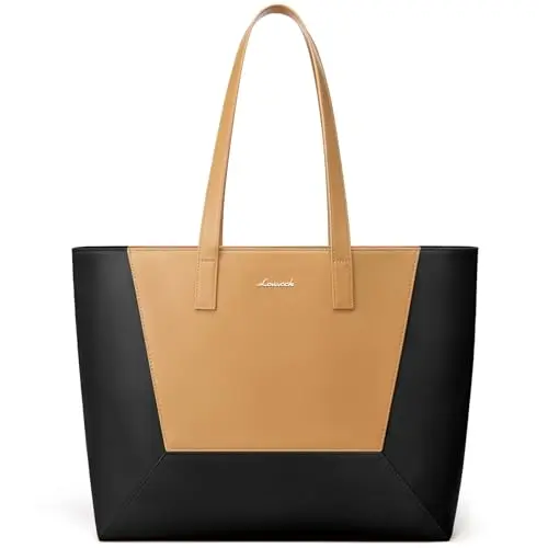 LOVEVOOK Mittelgroße Handtasche für Damen, Elegante Shopper Tote Bag aus Leder, Braun-Schwarz