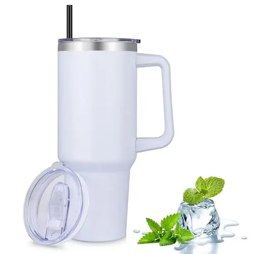 MURBONE 1200ml Doppelwandiger Edelstahl Isolierbecher mit Griff und Strohhalm