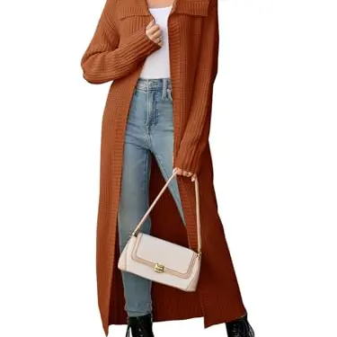 Umes Damen Strickjacke Langarm Cardigan offen Oversize Herbst Winter Sienna S