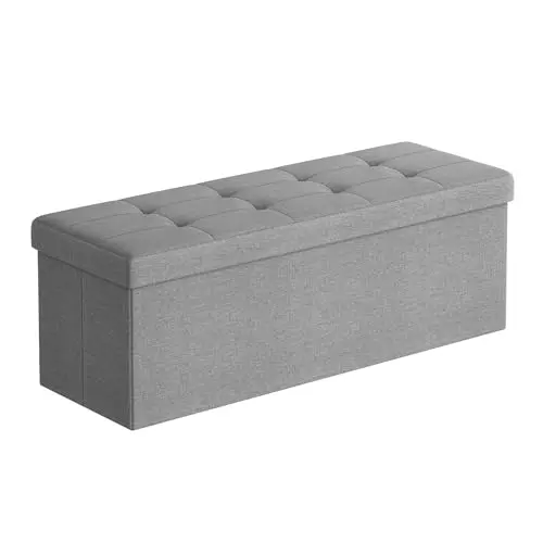SONGMICS Sitzhocker mit Stauraum, klappbare Bank, 38 x 110 x 38 cm, belastbar bis 300 kg, für Wohnzimmer, Schlafzimmer, Flur, aschgrau
