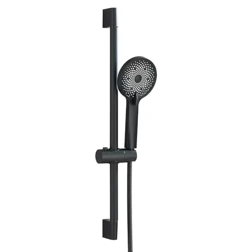 Schwarzes Duschset mit Handbrause, Duschstange, 150 cm Schlauch & runden Duschkopf mit 5 Strahlarten für Badezimmer