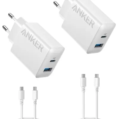 Anker 20W USB C Ladegerät für iPad und iPhone 17/16/15 (2x 1,5m USB C Kabel inklusive)