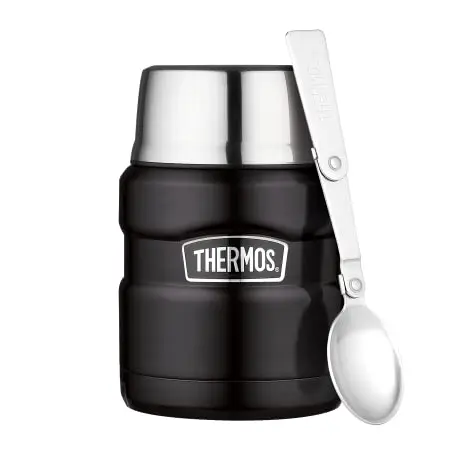 Thermos STAINLESS KING Thermobehälter schwarz matt 0,47l - hält Speisen 9h heiß & 14h kalt, mit Löffel