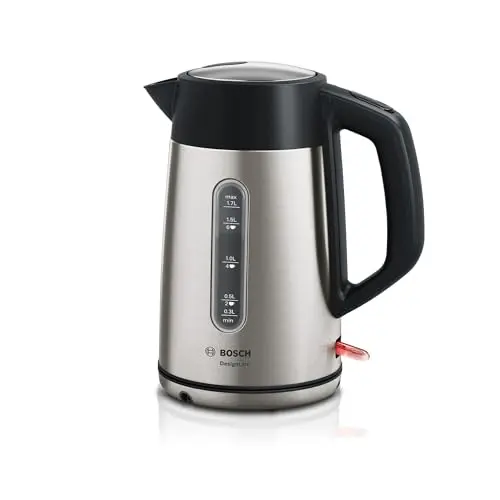 Bosch kabelloser Wasserkocher DesignLine TWK4P440, 1,7 L, Edelstahl/schwarz