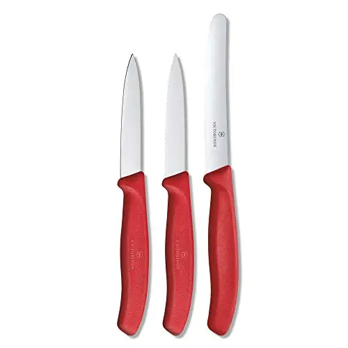 Victorinox Swiss Classic 3-teiliges Gemüsemesser Set mit rotem Kunststoffgriff