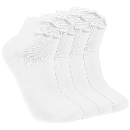 4 Paar Damen Rüschen Sneaker Socken - Niedliche Knöchelsocken in Einfarbig