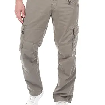 Herren Cargohose mit Gürtel, Loose Fit, Baumwolle, in Perlgrau, Größe 32W/34L