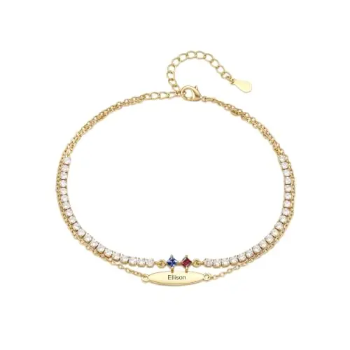 Personalisiertes Damen-Fußkettchen mit Namen und Geburtsstein, verstellbar, Mehrreihig, mit Gravur für Mama, Oma, Mädchen, Sommer-Strand-Schmuck