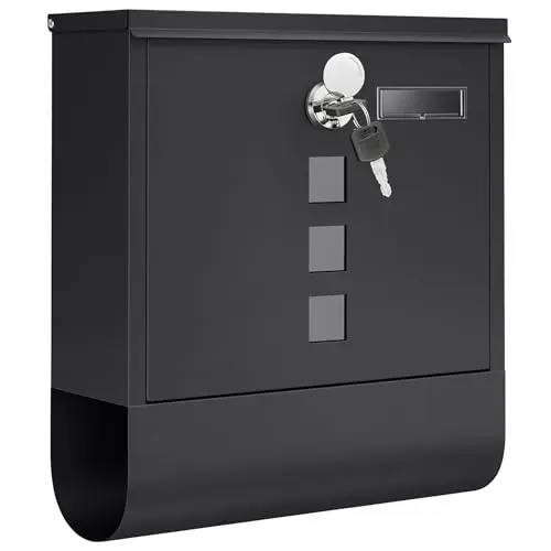 SONGMICS Briefkasten mit Schloss, Sichtfenster und Zeitungsfach, schwarz, 10 x 30,8 x 33,8 cm