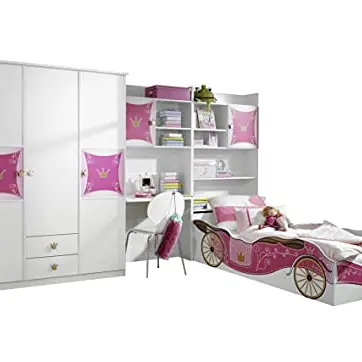 Rauch Möbel Kate Kinderzimmer Set Mädchenzimmer, Weiß mit Prinzessin-Motiv, inkl. Kleiderschrank, Bett und Schreibtisch, Gesamtmaße 326x199x238 cm