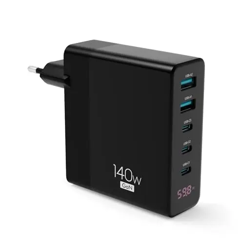 Azhien 140W USB C Schnellladegerät mit 5 Ports – Kompatibel mit MacBook und iPhone