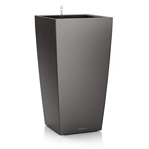 LECHUZA CUBICO Premium 40 Anthrazit Metallic - Pflanzgefäß 39.5 x 39.5 x 75.5 cm