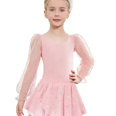 Arshiner Mädchen Ballettkleid Tanzkleid Kinder Rosa mit Pailletten und Tütü, 8-9 Jahre