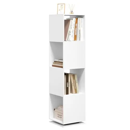EUGAD Drehregal, drehbares Bücherregal mit 4 Ebenen, weiß, 35x145x35 cm