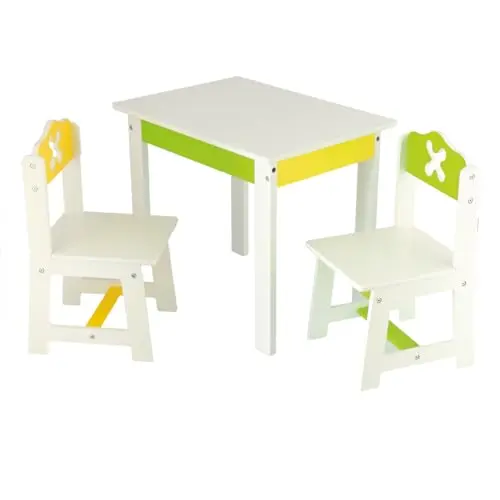 Bieco Kindersitzgruppe Frühling aus Holz, 3er Set | Sitzgruppe für Kinder | Tisch und Stühle