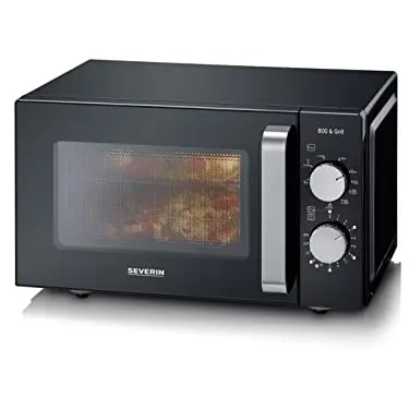 SEVERIN 2-in-1 Mikrowelle mit Grill, flacher Glasboden, XXL-Nutzfläche, leichte Reinigung, 20L, Schwarz