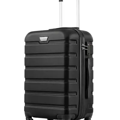COOLIFE Handgepäck Koffer für EasyJet, 56 cm, Leichter Hartschalenreisekoffer mit 360° Spinner Rädern, Schwarz