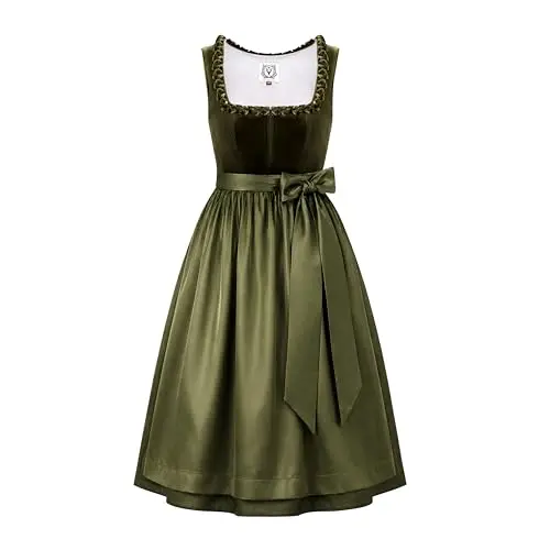 DIRNDLSTERN Damen Trachtenkleid Grün Midi - Oktoberfest Volksfest Größe 36