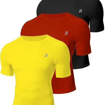 WISMBOX 3er Pack Herren Kompressionsshirt, kurzarm, elastisch, atmungsaktiv & schnelltrocknend für Fitness, Training, Laufen & Gym