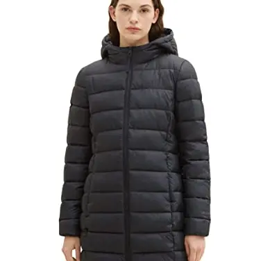 TOM TAILOR Denim Damen Steppmantel mit Kapuze - deep Black, Größe S