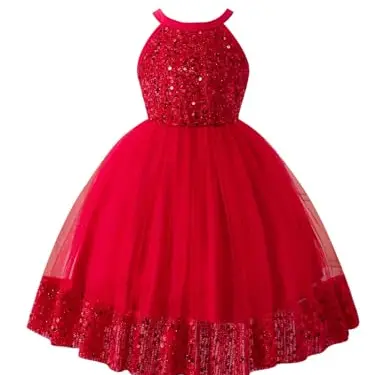 SweatyRocks Paillettenkleid für Mädchen, Festliches Glitzerkleid in Rot, Größe 98-122, ideal für Tanz und Feiern, 7 Jahre