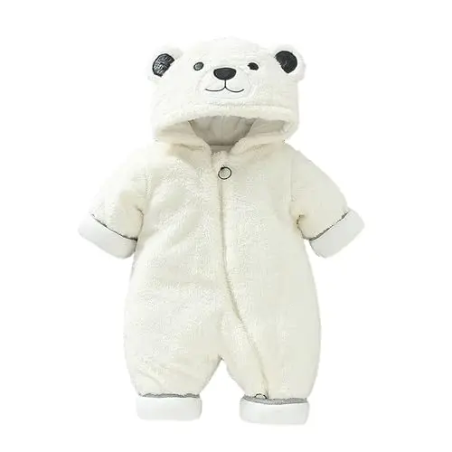 WYTbaby Baby Schneeanzug Overall Winter mit Kapuze, Warm Jumpsuit für 6-9 Monate, Weiß