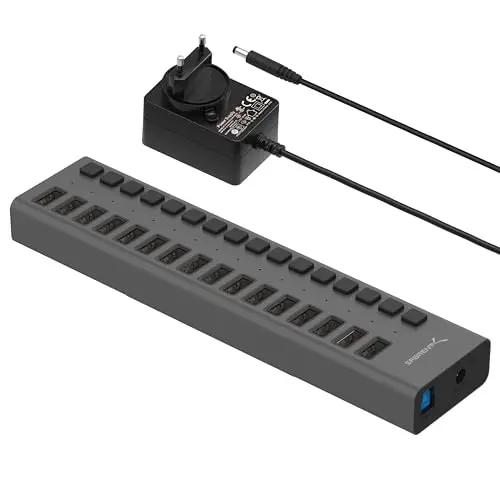 SABRENT 16-Port USB Hub mit Netzteil – 90W USB Ladestation für Handy, Laptop, PC (HB-PU16)