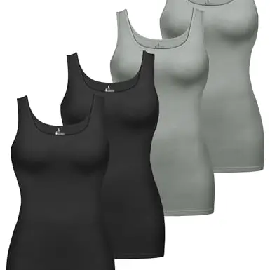 ALPIDEX Damen Tops 4er Set Basic Tank Tops, ärmellos, Baumwolle, Größe S, Storm