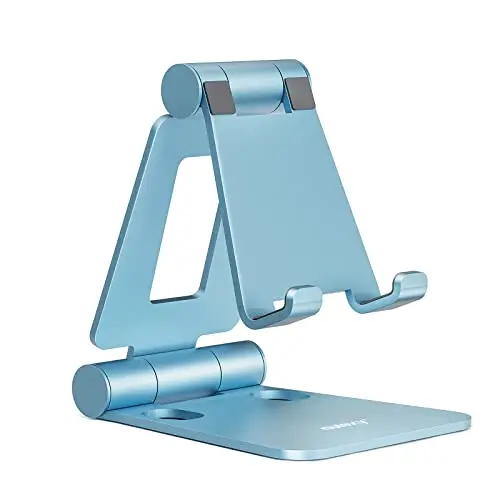 Nulaxy Verstellbarer Handy Ständer aus Aluminium für Schreibtisch - Kompatibel mit iPhone und Galaxy - Blau